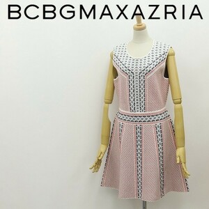 美品◆BCBG MAXAZRIA マックスアズリア WILMA 総柄 ストレッチ コットン ニット ノースリーブ フレア ワンピース M