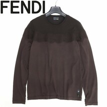 ◆FENDI フェンディ ウール ニット切替 ドッキング トップス カットソー ダークブラウン 44_画像1