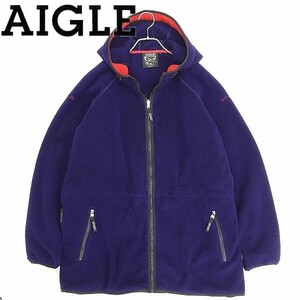 ◆AIGLE エーグル コンポシステム ロゴ刺繍 フリース ジップ フーデッド ジャケット XL