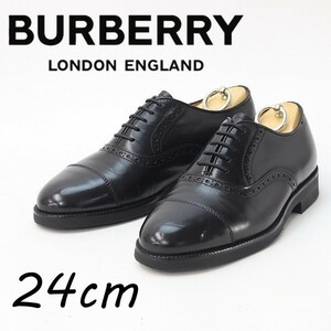 ◆BURBERRY LONDON バーバリー ロンドン レザー ストレートチップ レースアップ マニッシュ シューズ 黒 ブラック 24cm