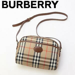  Vintage *BURBERRYS Burberry canvas × leather Logo noba check pattern diagonal .. shoulder bag 