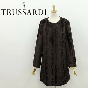 ◆TRUSSARDI トラサルディ フェイクファー リバーシブル ノーカラー コート ダークブラウン 40