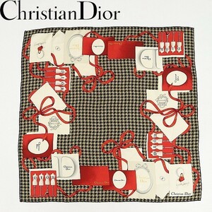 ヴィンテージ◆Christian Dior クリスチャン ディオール リボン マネキン トルソー ロゴ 千鳥柄 大判 スカーフ