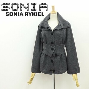 ◆SONIA RYKIEL ソニアリキエル ウエストマーク ウール ニット カーディガン チャコールグレー 40