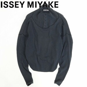 ヴィンテージ◆ISSEY MIYAKE イッセイミヤケ ハーフボタン ドロップショルダー コットン 長袖 トップス カットソー チャコールグレー 9