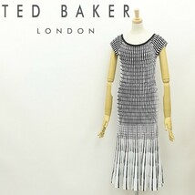 ◆TED BAKER テッドベーカー レーヨンニット タイト フレア ロング ワンピース ホワイト×ブラック 1_画像1