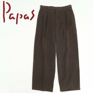 ◆Papas パパス コットン タック ワイド パンツ ダークブラウン M