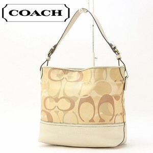 ◆COACH コーチ 7656 ジャガード×レザー オプティックシグネチャー柄 肩掛け ワンショルダー バッグ