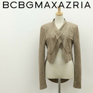 ◆BCBG MAXAZRIA マックスアズリア NORTON スエード調 異素材 切替 バックドレープ ボタンレス ドッキング ジャケット ベージュ XS