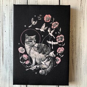 星月猫★アート「またね」猫 猫絵画　SM 複製画　木製パネル貼り　22.7cmｘ15.8cm　厚み２㎝「002」