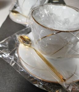 未使用！日本製White Shadow HOYA CHINAコーヒーカップ&ソーサー…２客24kgpティースプーン…２本