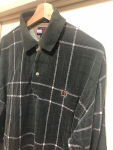 Tommy Hilfiger ポロシャツ 長袖 ヴィンテージ ビンテージ 90s チェック 緑 グリーン メンズ 古着