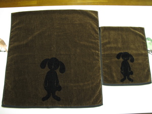  new goods 2 pieces set thick bath towel 65×142 face towel 34×86 cotton 100% made in Japan inside . rabbit Silhouette Schic tea black 