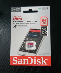 (送料無料) SandiskマイクロSDカード64GB 140mb/s