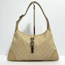 1円 ◎ GUCCI グッチ カンデンスキー ジャッキー マイクロGGキャンバス レザー ハンドバッグ ワンショルダーバッグ 28628 ベージュ 希少色_画像1