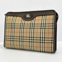 1円 ◎ BURBERRY バーバリー クラッチバッグ セカンドバッグ ノバチェック キャンバス×レザー ホースロゴ ヴィンテージ セカンドバッグ_画像1