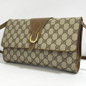 1円 ◎ GUCCI グッチ オールドグッチ GGスプリーム ショルダーバッグ PVC レザー ブラウン 94.02.050 ホースシュー ゴールド金具 