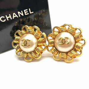 【超希少 1994年製 29刻印】CHANEL シャネル ココマーク フェイクパール イヤリング ゴールド 箱付 ヴィンテージ ビッグイヤリング