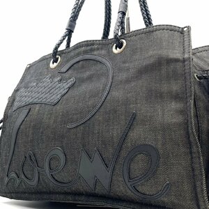 希少品 LOEWE ロエベ 王冠 ロゴ デニム トートバッグ ハンドバッグ ショルダーバッグ　レザー レディース 1円 112