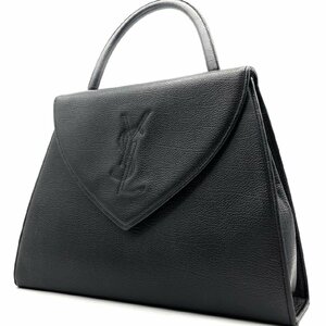 【極美品】YVES SAINT LAURENT イヴサンローラン YSL ハンドバッグ ビッグロゴ カサンドラロゴ レザー 本革 ブラック 黒 1円 108