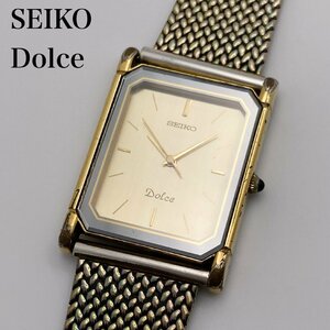 【稼働ジャンク】SEIKO セイコー ドルチェ 7741-5050 ゴールドカラー文字盤 クォーツ メンズ腕時計 電池交換済 1-88-E