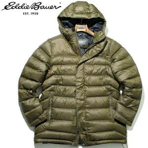 希少▼ 美品　エディーバウアー　ダウンジャケット　ダウンコート　フード付き　EDDIE BAUER　カーキ　オリーブ　Mサイズ