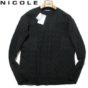 新品▼ ニコル　NICOLE　未使用！　クルーネック　ニット　セーター　幾何学　波柄　シェブロン柄　50　XLサイズ　NICOLE　メンズ　黒