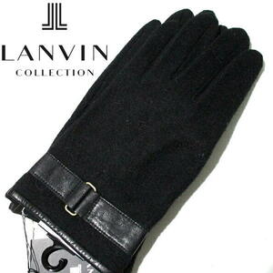 新品▼ 未使用　日本製　ランバン コレクション　ウール ニット　レザーベルト　手袋　グローブ　黒　ブラック　LANVIN COLLECTION　メンズ