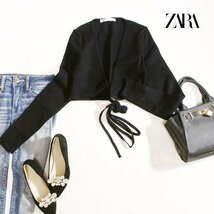 美品 厚みあり ZARA ザラ ■ シンプル ショートニットカーディガン デザインニットカーディガン S ブラック 黒 羽織_画像1