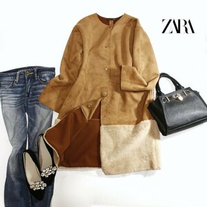  beautiful goods ZARA Zara # autumn winter suede Touch imitation leather leather hem fur no color leather coat long coat S gray 