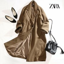 ZARA ザラ 冬 高級感 ゆつたり 厚手 クラッシック ロングウールコート S 7号 ブラウン 茶色 ロング丈 女優コート お洒落 綺麗め_画像1