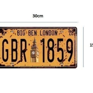 K125 新品●ブリキ看板 イギリス ロンドン ビッグベン ナンバープレート型 インテリアに LONDON アンティーク BIG BEN GREAT BRITAINの画像2