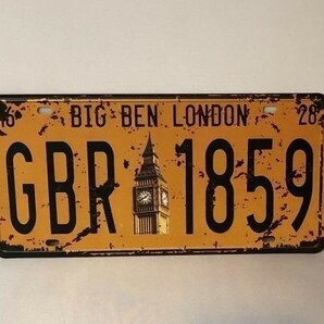 K125 新品●ブリキ看板 イギリス ロンドン ビッグベン ナンバープレート型 インテリアに LONDON アンティーク BIG BEN GREAT BRITAINの画像3