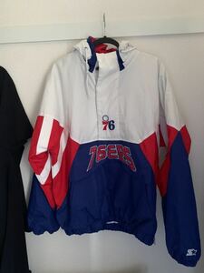 STARTER スターター NBA フィラデルフィア・76ers 中綿アノラックパーカー ホワイト (メンズ L) 中古 古着 