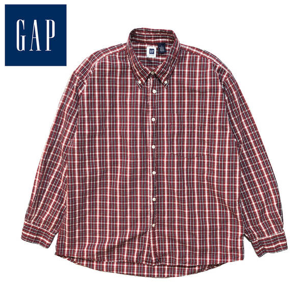 USA 古着 長袖シャツ GAP ギャップ コットン チェック BD ボタンダウン レッド 赤 メンズXL BG0650