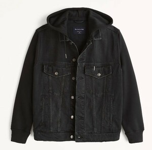 アバクロ*Abercrombie&Fitch*US:XXL/ブラック/フード付デニムジャケット