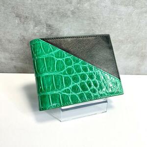 クロコダイル財布 メンズ 二つ折り財布 クロコダイル 財布 緑 シャイニング 本革 一枚革 グリーン 702-5