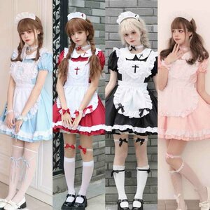 コスプレ メイド服 ハロウィン衣装 可愛い 舞台 ワンピース 4set 6L ピンク