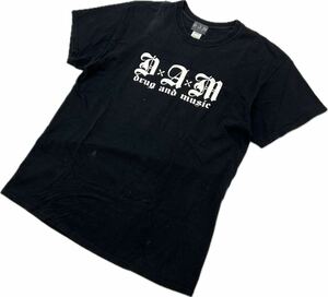 Drug and music ☆ ブラック ロゴ プリント 半袖 Tシャツ L 名古屋発 ストリート バンド アーティスト ドラッグアンドミュージック■FB120