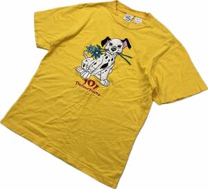 Disney ☆ 101匹わんちゃん ダルメシアン 可愛い◎ キャラクター 半袖 Tシャツ イエロー M アメカジ 古着 オールド ディズニー■FB114