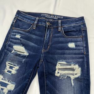 【US6】AMERICAN EAGLE JEGGING CROP デニム ダメージ加工 クラッシュデニム ジーンズ ストレッチ アメリカンイーグル ジェギングクロップ