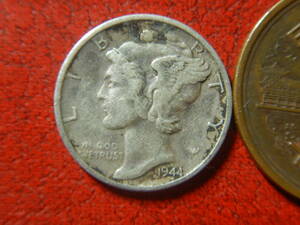 外国・USA／マーキュリー１０セント銀貨・１ダイム（1944年S）　24010802