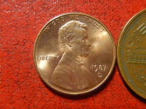 外国・USA／リンカーン１セント銅張り亜鉛貨（1987年D）　240125