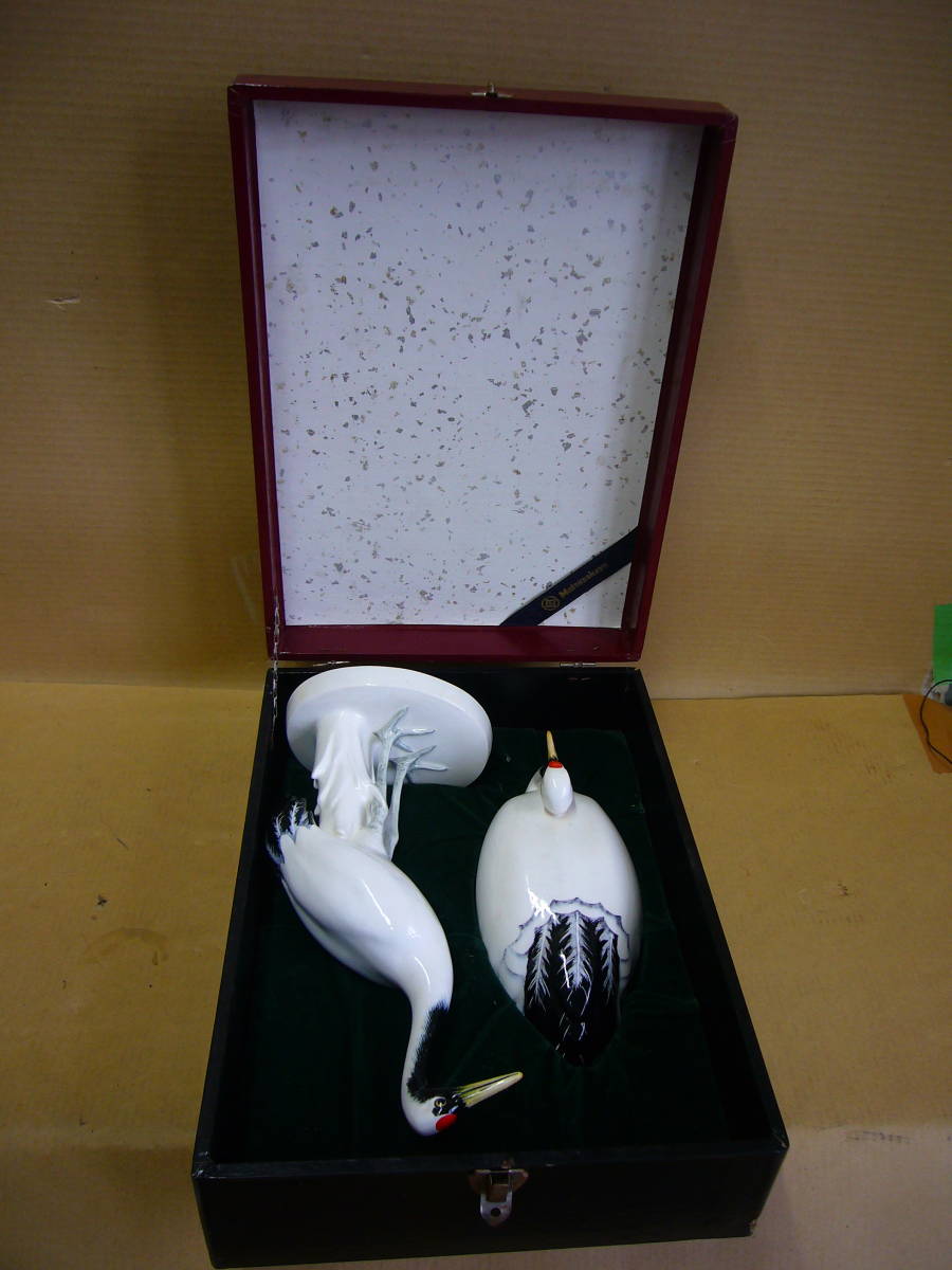 Matsuzakaya 販売 案じ 鶴の置物 陶器 2体 未使用品 当時物 Matsuzakaya 販売 案じ 鶴の置物 陶器 2体 未使用品 当時物
