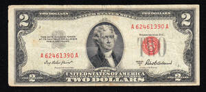 アメリカ紙幣 2ドル（1953）レッドシール[2500]