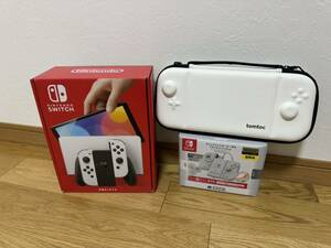 【ほぼ未使用、おまけ多数】Nintendo Switch 有機EL 白　ガラスフィルム貼り付け済み、ケース付　グリコンFit付き　2023年11月購入