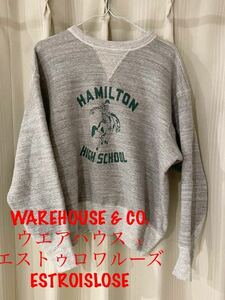 WAREHOUSE & CO. ウエアハウス ×エストゥロワルーズ ESTROISLOSE コラボ 吊り裏起毛 クルーネック ロゴプリント スウェット トレーナー