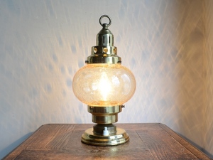 アンティーク照明 ヴィンテージ スタンドライト ガラスシェード付 真鍮テーブルランプ (H31cm)