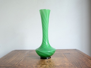 アンティーク花器 オブジェ ヴィンテージ デザイン グリーンミルクガラス器 フラワーベース 花瓶 一輪挿し(H20cm)