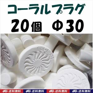 【送料無料】コーラルプラグ　20個　直径30mm　Ｔ型　Φ30　コーラルフラッグ　 海水魚　珊瑚 育成水槽に　サンゴ プラグ　セラミック